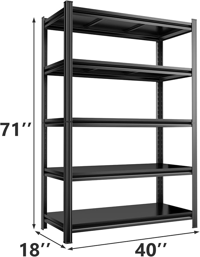 71" H x 40" W x 18" D Heavy Duty Metal Shelving, 5-Tier Adjustable Storage Shelves, 3000lb Capacity Freestanding Shelf Unit for Garage, Warehouse, Workshop
