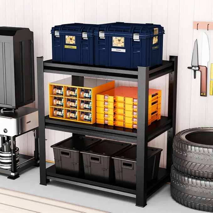 3 Tier Garage Shelving, Heavy Duty Adjustable Metal Storage Shelves, Small Shelving Unit for Garage, Basement, Pantry, 24" W x 12" D x 31.5" H