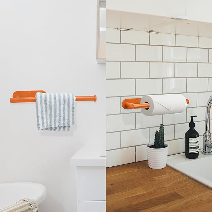 YeeBeny Orange Paper Towel Holder Kitchen Roll Holder, Paper Towel Holder - Self Adhesive or Drilling, Under Cabinet Paper Towel Rack, Wall Mounted Paper Towel(Orange)