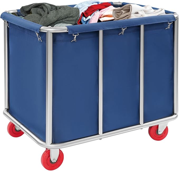 Commercial Laundry Cart with Wheels, Large Heavy Duty Laundry Sorter with Oxford Bag, Laundry Cart for Home Hotel, 260LBS Load (Blue)