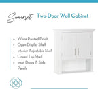 RiverRidge Somerset Two-Door Bathroom and Laundry Wall Mount Storage Medicine Cabinet with Open and Adjustable Shelf - White | Two-Door, Wall Mount, Storage, Open, Adjustable Shelf