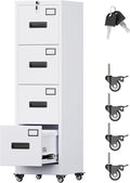 Aobabo 4 Drawer Filing Cabinet with Wheels, Lockable Metal File Cabinet with Name Card for Office and Home,Required Assembly,White