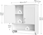 HOOBRO Fluted Bathroom Wall Cabinet, Farmhouse Medicine Cabinet with 2 Fluted Doors, Wall Storage Shelf with Towel Rack, Adjustable Shelf, for Small Spaces, Bathroom, Kitchen, White