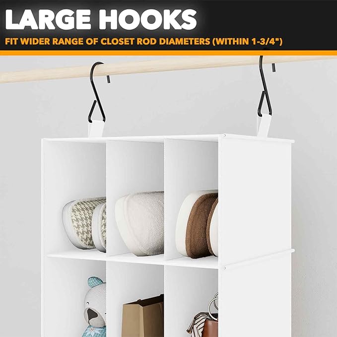 SpaceAid 2 Pack Hanging Closet Organizer and Storage with Dividers, 24 Compartments Hanging Shoe Shelves for Closet, Wardrobe, RV, Garment Rack - White