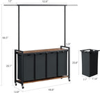 Laundry Sorter 4 Section Rolling Hamper with Hanging Rack & Wheels, Rustic Brown Laundry Basket Organizer for Laundry Room