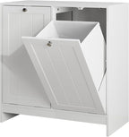 Two-Compartment Tilt-Out Laundry Sorter Cabinet,Bathroom Storage Organize Cabinet with 2 Removable Hamper Clothes Basket (White-B)