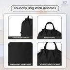 LFH Home Large Premium Cotton Canvas Laundry Bag with Drawstring and Handles Heavy Duty, Multi-Use, and Washable for Home, Travel, College or Storage 28x 40 (Pack of 6)-Black