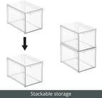 mDesign Plastic Stackable Closet Storage Organizer Bins with Pull Out Drawer for Cabinet, Desk, Shelf, Cupboard, or Dresser Organization - Lumiere Collection - 2 Pack - Clear
