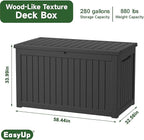 EasyUp 280 Gallon Deck Boxes Waterproof, Outdoor Large Storage Boxes with Lids, Outside Resin Storage Box & Deck Boxes for Patio, Garden Use(Black)