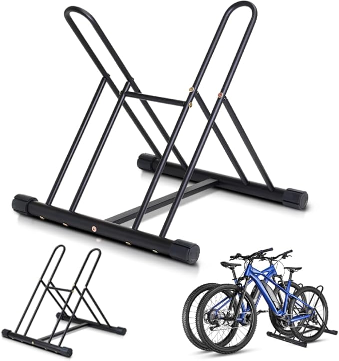 Japard Dual Bicycle Stand for Mountain, Road, or Kid’s Bikes, Floor Stand Instant Versatile Pro Quality Bike Rack, Fits 2.7 Inch Extra Wide Tire Width, Garage for 2 Bikes