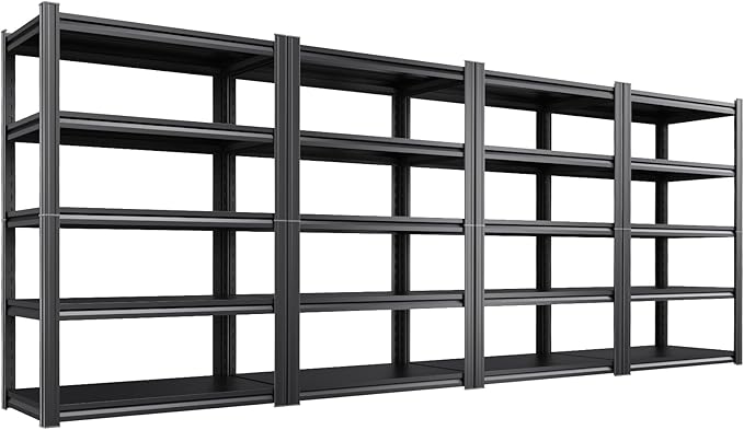 4 Pack Heavy Duty 5-Tier Garage Shelving Unit (2500 LBS Capacity)–71.2"H x 35"W x 16"D Adjustable Metal Storage Rack, Industrial Steel Utility Shelves for Garage, Pantry, Warehouse, and Basement Black
