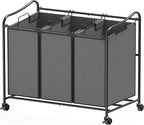 Simple Houseware Heavy Duty 3-Bag Laundry Sorter Rolling Cart, Dark Grey – Durable Triple Laundry Hamper with Removable Bags and Lockable Wheels for Efficient Laundry Organization