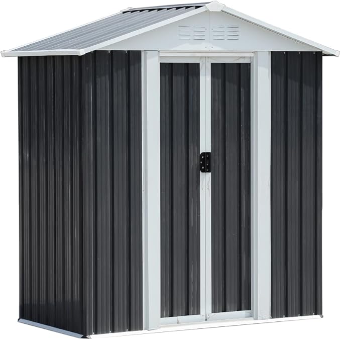 Heavy-Duty Outdoor Garden Shed with Aluminum Alloy Frame, Hinged Door, and Stable Foundation for Secure Storage (5x3 Feet Grey with Metal Base)
