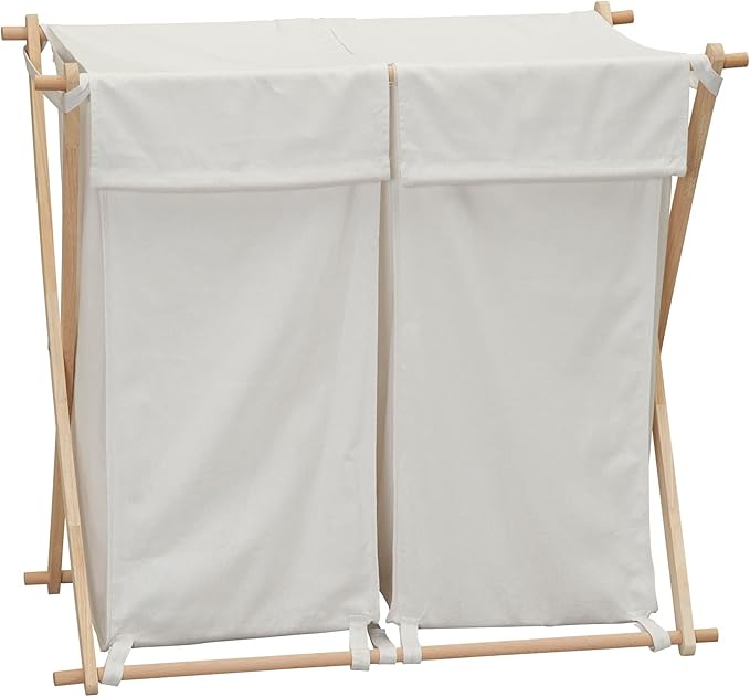 Household Essentials White Househod Essentials Double Laundry Hamper with Wood X Frame Large
