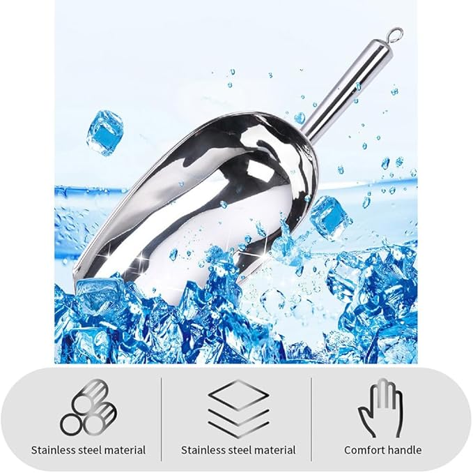 Set of 1 Ice Scoop, Stainless Steel Kitchen Ice Scoop for Canisters or Ice Maker, Food Scoops for Canisters, Freezer, Flour, Dry Foods, Coffee Beans, Pop Corn, Pet Dog Cat Food (Stainless Steel-M)