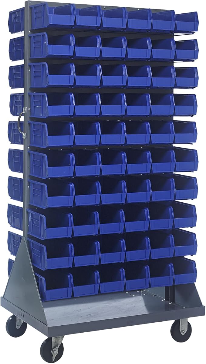 Quantum Storage Systems QMD-36H-230BL Mobile Double Sided Gray Louvered Rack System with Bins, 36” L x 25” W 72” H, Blue