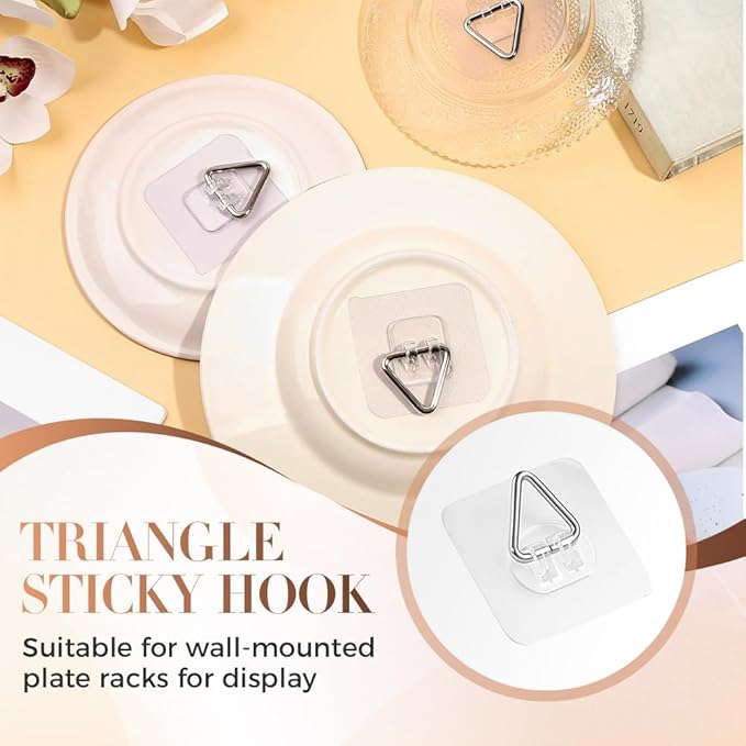 Invisible Adhesive Plate Hangers, 2025 New Plate Hangers for The Wall, Wall Plate Hangers for Display, Picture Hanging Vertical Hooks for Decorative Plates, Photo Frames, Paintings and Art (40PCS)