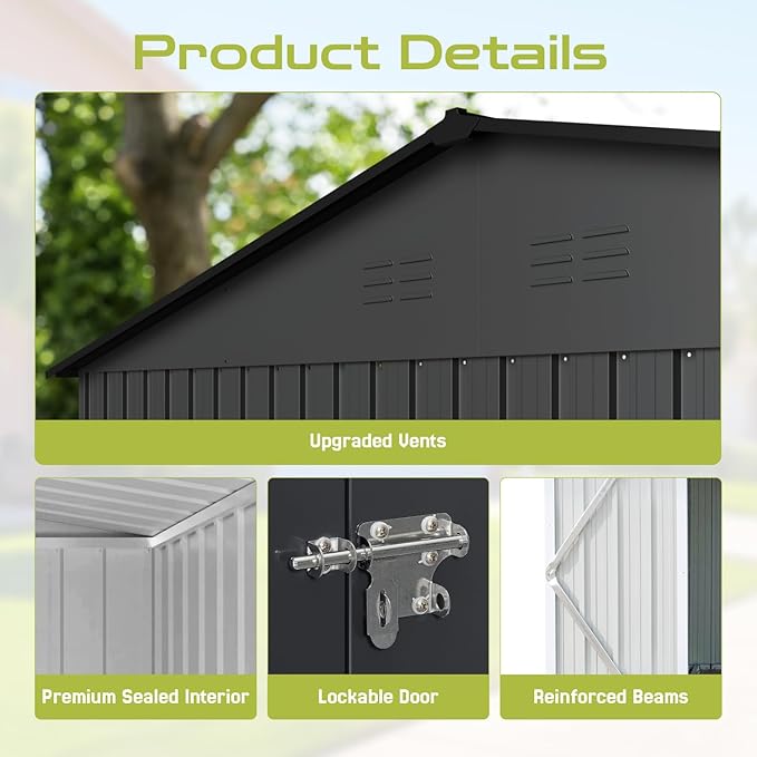 12' x 10' XL Outdoor Storage Shed, Sturdy Metal Building w/Floor and Operable Window for Garden, Backyard, Poolside and Lawn, Black