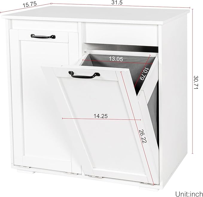 Tilt Out Laundry Sorter Cabinet with 2 Removable Liner Bags,Divided Laundry Hamper Cabinet with Semi-Circular Metal Handle and Barn Door for Space Saving (Style-02)
