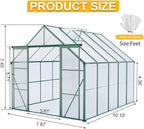 Heavy-Duty Walk-in Polycarbonate Greenhouse with Dual Sliding Doors, Adjustable Roof Ventilation, and Galvanized Steel Base for Year-Round Outdoor Gardening (Green 8*10FT)