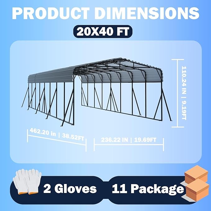 20X40 FT Large Metal Carport, Heavy Duty with Reinforced Galvanized Carports, Feature Weather Resistant Shelter Carport Canopy, Oversized Car Port for Boats, Cars, Trucks, and Tractors