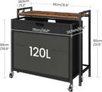 Laundry Sorter, Laundry Hamper with Storage Shelf, Mobile 2-in-1 Basket Organizer, 120 L Rolling Hamper, Large Bags and Movable Wheels, Metal Frame, Rustic Brown and Black TXY01BF
