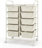 Giantex 10 Drawers Rolling Cart, Classroom Organizers, Storage Cart with Wheels, for Teacher Office Home School Supplies Tool Craft Art Paper, Ivory Color