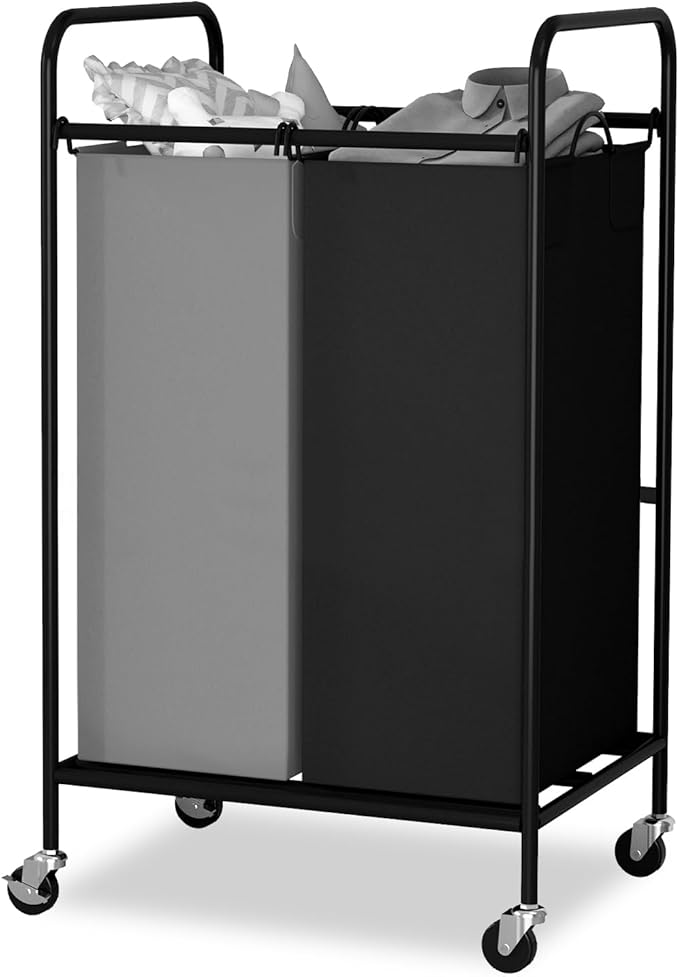 Heavy Duty Rolling Laundry Sorter Cart, 2 Removable 40L Polyester Bags, Lockable Wheels, 50×40×83cm, Space-Saving Organizer for Laundry Room Bathroom Home
