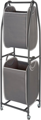 Neatfreak - 2 Tier Laundry Sorter - Laundry Hamper With Wheels & 2 x Laundry Basket Tote Bags For Dirty Clothes, Towels, Blankets, Bathroom Storage & Laundry Room Organization
