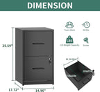 2 Drawer File Cabinet with Lock,Metal Vertical Filing Cabinets for Home Office,Heavy Duty File Storage Cabinet for Letter/Legal/A4/F4 Size File,Assembly Require (Black, Vertical 2 Drawer)