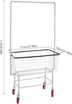 Heavy Duty Laundry Cart with Wheels & Hanging Rack - 110lbs Large Rolling Laundry Hamper Basket for Home, Bathroom, Commercial Use