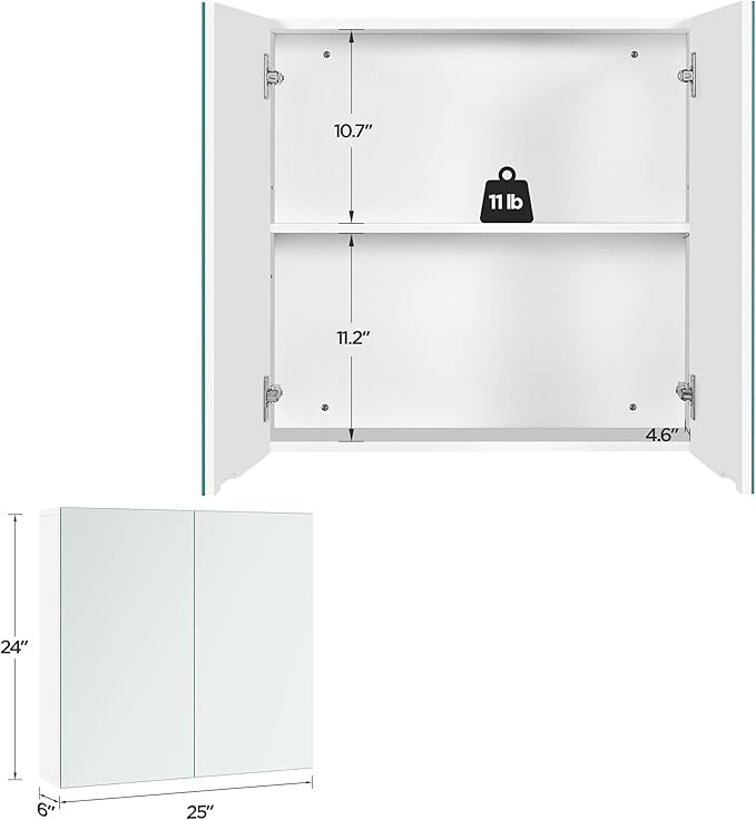 Yaheetech Bathroom Mirror Cabinet, Medicine Cabinet with 2 Frameless Mirrored Doors, Wall-Mounted Storage Cupboard with Adjustable Shelf for Living Room, Laundry Room, Mudroom