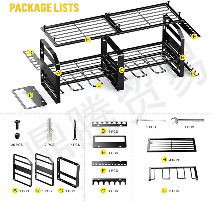 3-Tier Wall Mounted Power Tool Organizer, Heavy Duty Storage Rack, Tool Shelf for Garage & Workshop (3-Tier with 6 Slots)