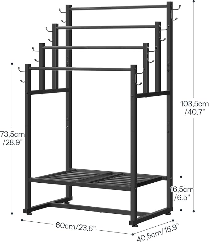 HOOBRO 4-Tier Free Standing Towel Rack for Bathroom, Blanket Rack Stand, 23.6" L x 15.9" W x 40.7" H, Freestanding Quilt Stand, Blanket Display Holder for Bedroom, Industrial Style, Black BK07LB01