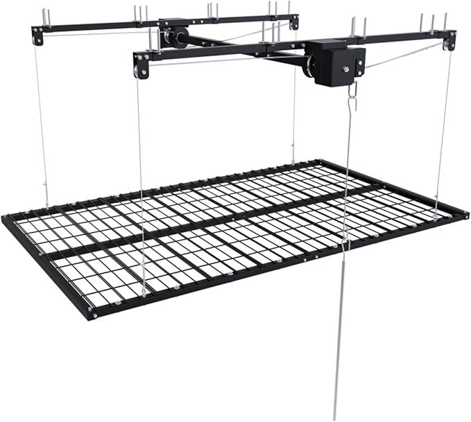 Garage Storage Lift,Overhead Garage Storage Rack,4x8 FT Ceiling Storage Racks for 10-12 FT, 325LBS Capacity All-Steel Construction with Safety Lock (8 * 4)