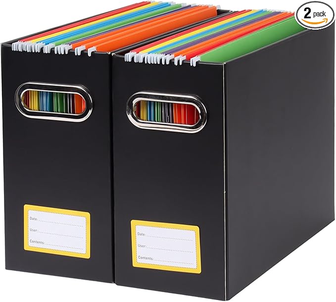 Collapsible File Organizer Box with Handle,12.20x5.11x9.84Inches, Filing Organizer for Home or Office, Small Portable File Box (2 Packs, Black-Yellow)