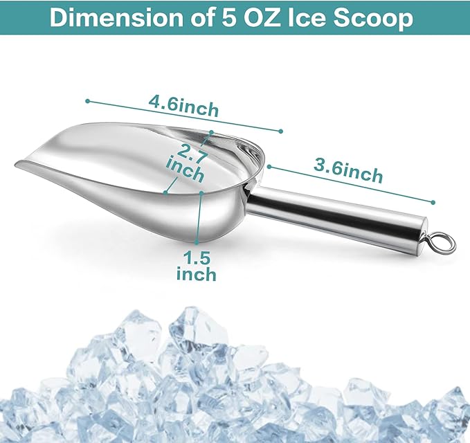 TeamFar Stainless Steel Ice Scoop, Small Metal Food Candy Scoop for Kitchen Bar Party Wedding - 5 Ounces