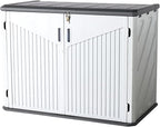 Aoxun Outdoor Storage Cabinet 35 Cu.Ft Outdoor Trash Can Storage Shed Waterproof Horizontal Storage Shed Outdoor Storage for Garbage Bin, Generator, and Lawn Mower (White)