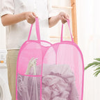 Portable Mesh Pop Up Laundry Hamper Pink Vertical Collapsible Laundry Basket With Strong Handles for Easy Storage, Suitable for Bedroom, College Dorms, Travel, RV