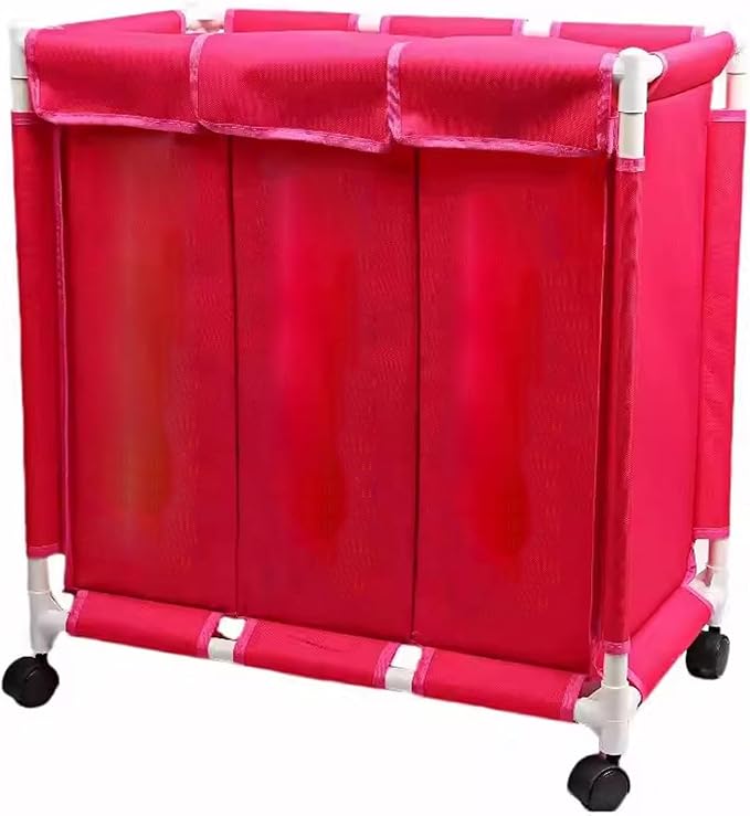 Laundry Sorter 3 Section with Lid 95 L Laundry Hamper with Wheels Reinforced Sealing Multi-Purpose Laundry Basket with Removable Inner Pocket(Red)