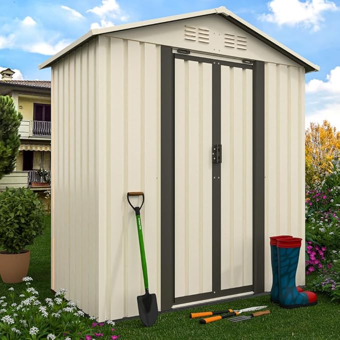 Heavy-Duty Outdoor Garden Shed with Aluminum Alloy Frame, Hinged Door, and Stable Foundation for Secure Storage (5x3 Feet White)