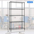 PayLessHere | 5-Tier Wire Shelf | 36"x14"x72" | Black | Adjustable Racks | Heavy-Duty Storage Shelves, Holds Upto 1250 lbs | Rust-Resistant, No-Tool Assembly | for Home, Garage Shelving