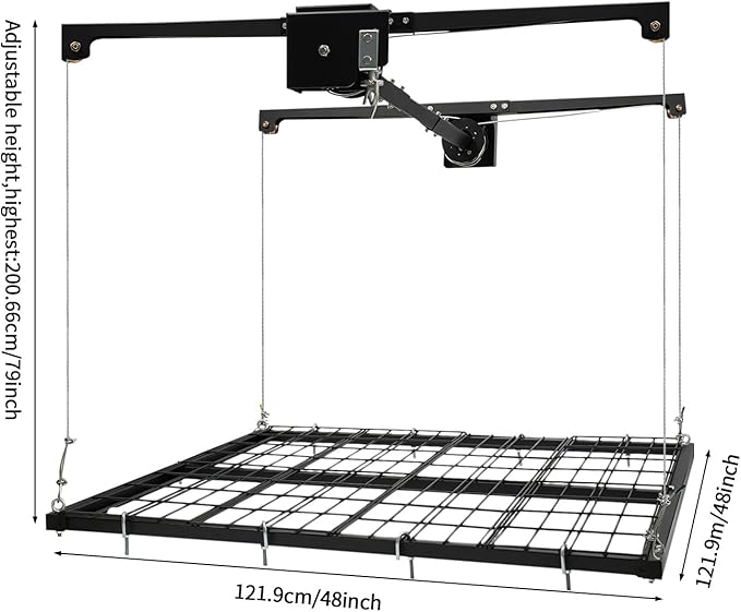 Overhead Garage Storage Rack, 4x4Ft Ceiling Storage Lift 79in Adjustable Height Garage Storage Organization Systerm, Heavy Duty Metal Garages Ceiling Storage Racks, 300lbs Load Capacity (Satin Black)
