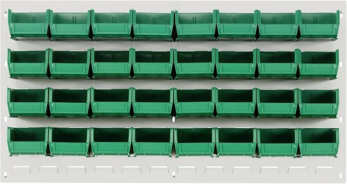 Quantum Storage QLP-3619HC-220-32GN Oyster White Louvered Panels Complete Package with Bins, 36" L X 19" H, Green