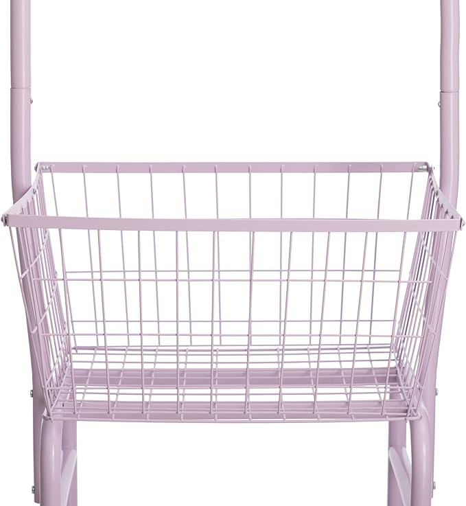 ALIMORDEN Laundry Cart with Clothes Rack, Rolling Laundry Butler with Wire Storage Rack，Purple