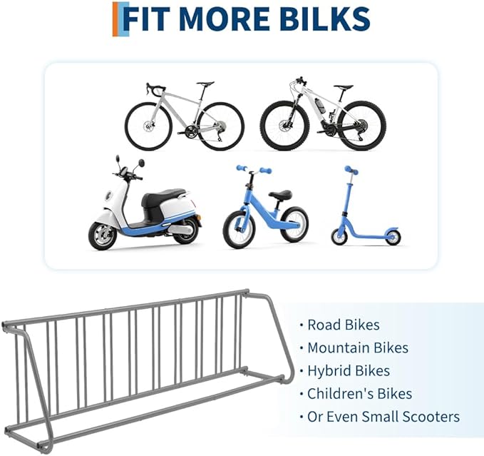 Floor Bike Rack,Sigle-Side 10-Bike Rack 122" L,Grid Bike Rack In Ground,Freestanding Bicycle Floor Parking Stand,Stand Bike Racks for Garages Streets Yards Bike Events