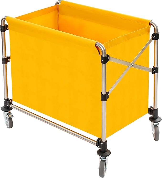 Commercial Laundry Cart with Wheels | Large Laundry Basket with Wheels | Foldable Laundry Hamper | Laundry Sorter for Clothes Storage | Ox Cloth | 440 lbs Load | 34.25x20.47x30.7in (Yellow)