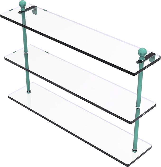 Allied Brass MA-5/22-SFG Mambo Collection 22 Inch Triple Tiered Glass Shelf, Sea Foam Green
