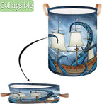 Sea Monster Octopus Collapsible Laundry Basket Large Laundry Hamper Waterproof Storage Bins with Leather Handles Clothes Nursery Hampers for Bathroom Bedroom Toy Organizer, Nautical Theme