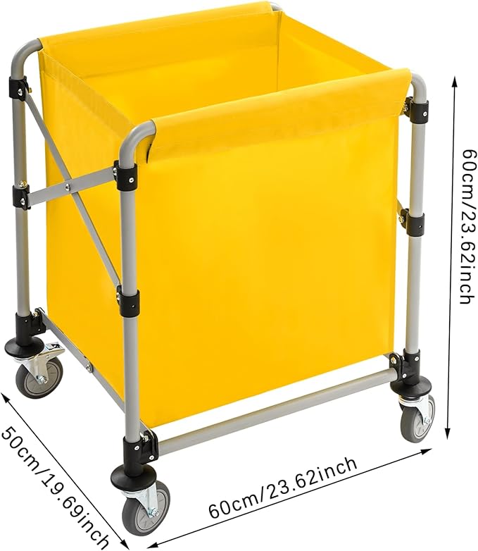 Commercial Laundry Cart with Wheels, 220LBS Capacity Heavy Duty Rolling Laundry Sorter with Steel Frame and Waterproof Oxford Cloth, Folding Laundry Hamper with Removable Bag for Home & Hotel (Yellow)